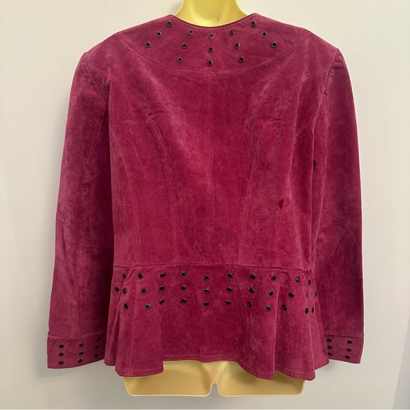 Bagatelle Pink Studded Suede Leather Jacket - Picture 2 of 13